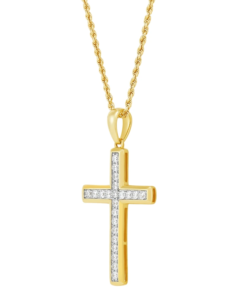 Grown With Love Men's Lab Grown Diamond Cross 22" Pendant Necklace (1 ct. t.w.) in 10k Gold & White Gold