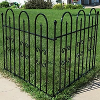 Finial 8' Set of 2 Decorative Garden Fence Panels - Iron Border Fence - 49.25" W x 38.25" H Per Panel - Black