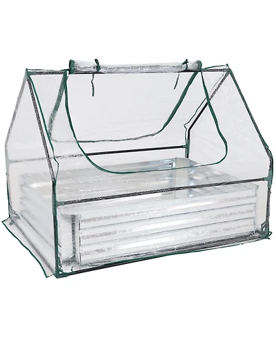 Raised Garden Bed with Cover Outdoor Mini Greenhouse Kit with 2 Zippered Doors - Clear - 4' x 3'