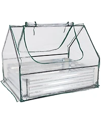 Raised Garden Bed with Cover Outdoor Mini Greenhouse Kit with 2 Zippered Doors - Clear - 4' x 3'