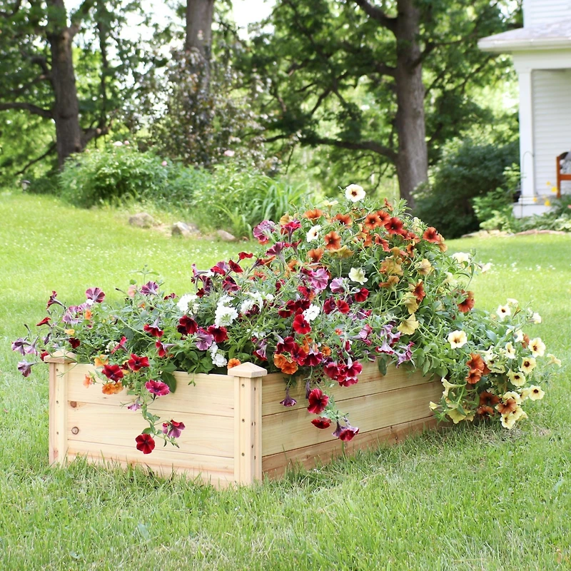 Rectangular Wood Raised Garden Bed – Outdoor Elevated Planter Box for Flower, Vegetable, and Herb Gardening - 4 x 2