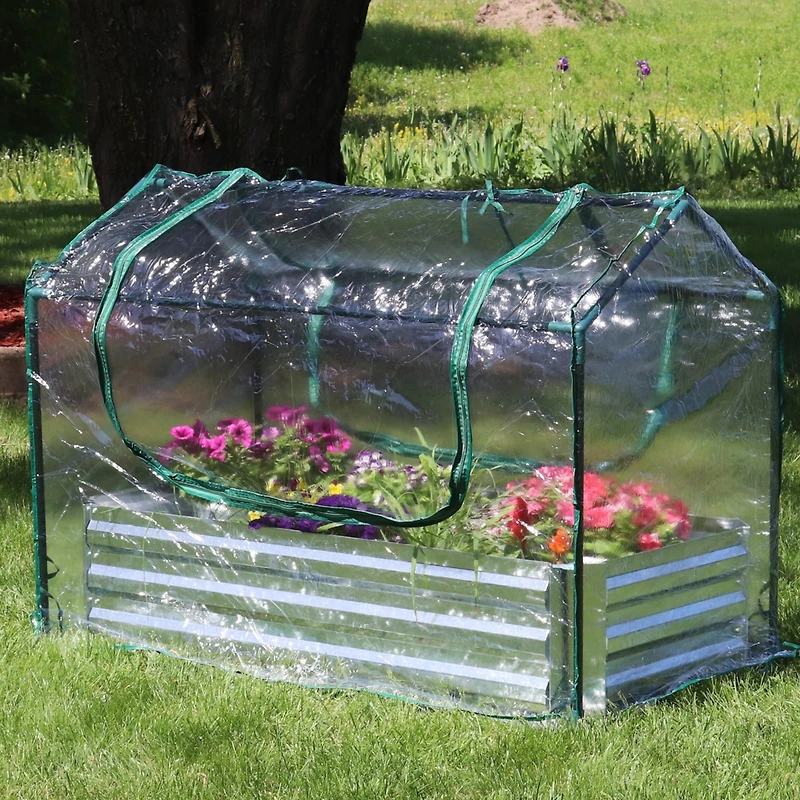 Raised Garden Bed with Cover Outdoor Mini Greenhouse Kit with 2 Zippered Doors - Clear - 4' x 2'