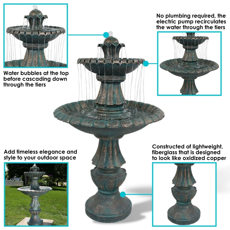 Sunnydaze Decor Nouveau 41-Inch Tall 2-Tier Outdoor Garden Water Fountain - Green