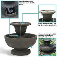 25"H Electric Polyresin 2-Tier Streaming Falls Outdoor Water Fountain