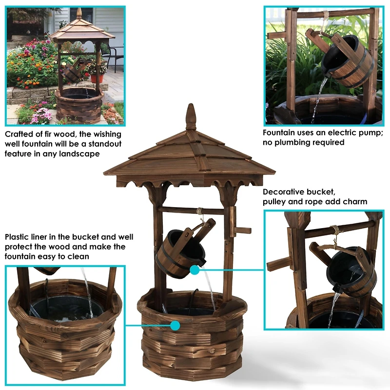Sunnydaze Decor Old-Fashioned Wooden Wishing Well Water Fountain - Outdoor Garden Fountain Waterfall Feature - 48 Inch Tall
