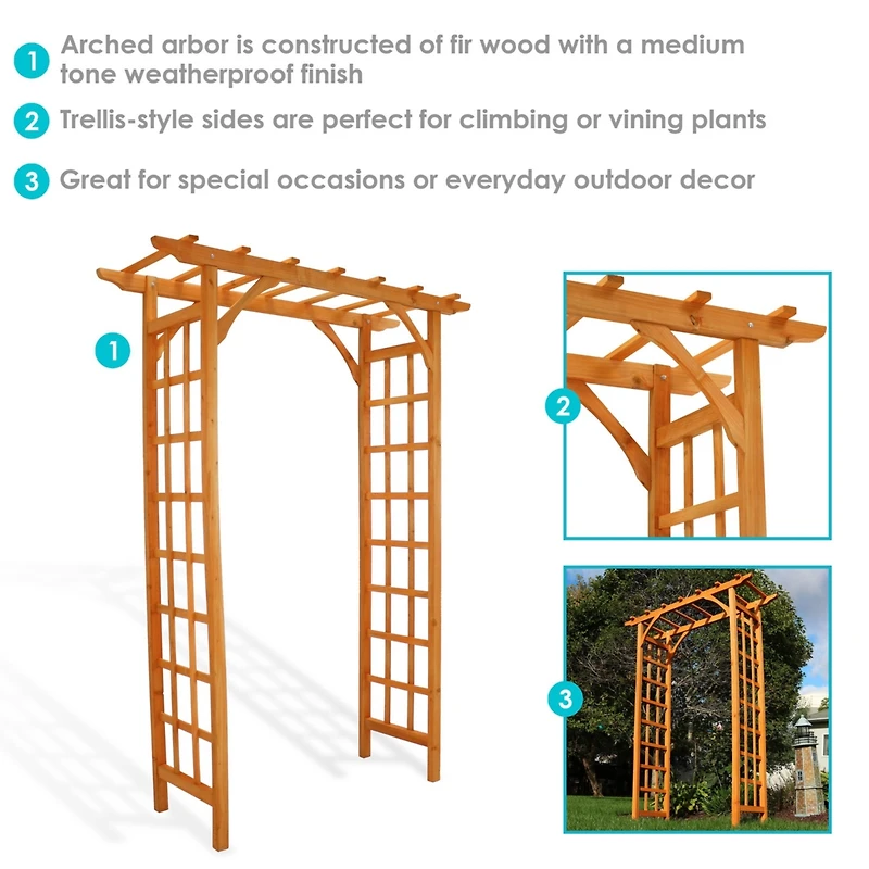 Sunnydaze Decor 78-Inch Wooden Garden Arbor Walkway Wedding Arch - Durable Wood with Weather-Resistant Wood Finish