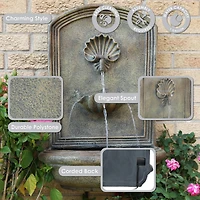 Seaside 27-Inch Polystone Wall-Mounted Solar Fountain - Submersible Pump - Florentine Stone Finish