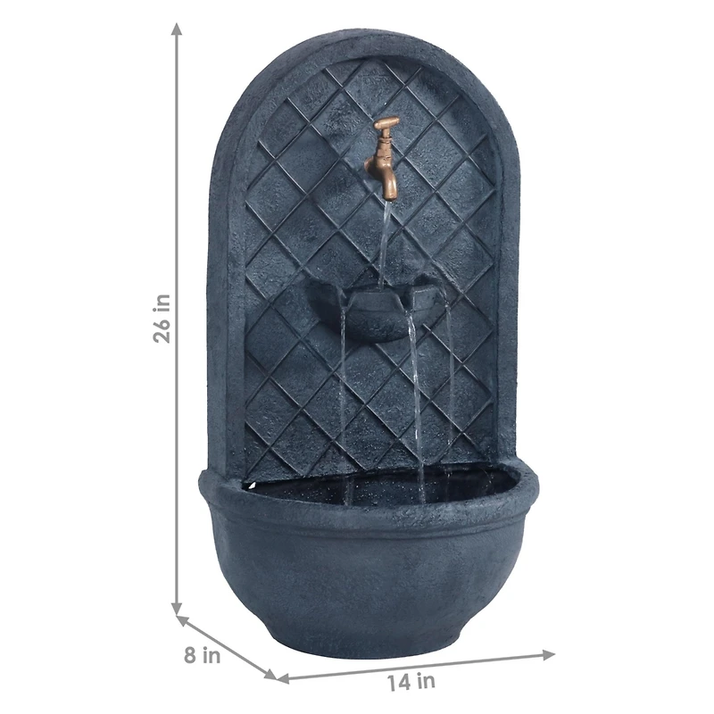 Messina 26-Inch Polystone Outdoor Wall Water Fountain - Electric Submersible Pump - Lead Finish