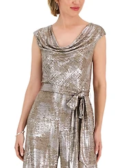 Connected Petite Metallic Jersey Cowl Neck Jumpsuit