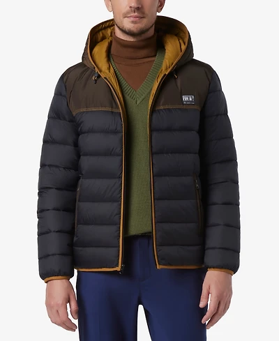 Marc New York Men's Malone Mixed-Media Colorblocked Packable Hooded Jacket