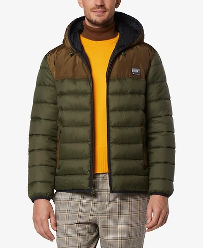 Marc New York Men's Malone Mixed-Media Colorblocked Packable Hooded Jacket