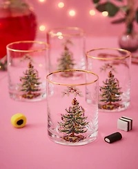 Spode Glassware, Set of 4 Christmas Tree Double Old Fashioned Glasses