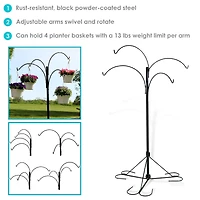 Sunnydaze Decor 4-Arm Hanging Basket Plant Stand with Adjustable Arms - Black - 84"