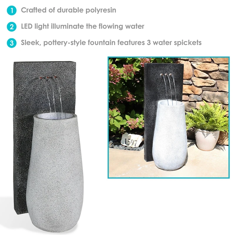 Sunnydaze Decor Three Stream Monterno 35-Inch Outdoor Water Fountain with Led Lights - Resin - Electric Submersible Pump