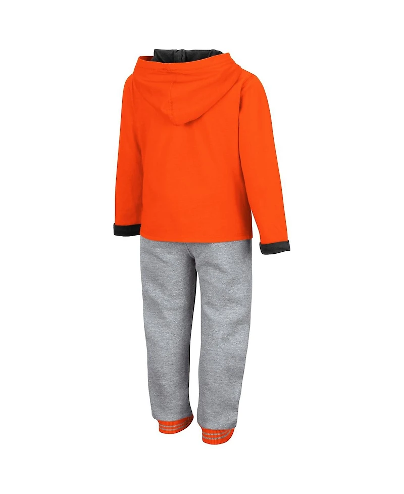 Toddler Boys Colosseum Orange and Heathered Gray Oklahoma State Cowboys Poppies Pullover Hoodie Sweatpants Set