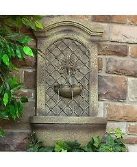 Sunnydaze Decor Rosette Leaf 31-Inch Polystone Outdoor Wall Water Fountain - Electric Submersible Pump - Florentine Stone Finish