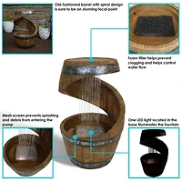 Sunnydaze Decor Spiraling Barrel 25-Inch Outdoor Water Fountain with Led Lights - Electric Submersible Pump with Adjustable Flow