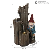Sunnydaze Decor Resting Gnome 17-Inch Outdoor Water Fountain with Led Light - Electric Submersible Fountain - Polyresin