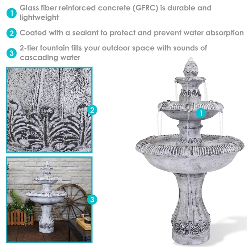 Sunnydaze Decor 45-Inch 3-Tier Mediterranean Outdoor Water Fountain - Glass Fiber Reinforced Concrete Construction - Gray