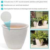 Ocean Villa Decorative Glazed Ceramic Outdoor Planters for Greenery or Flowers - 11.75" - Pearl - 2pc