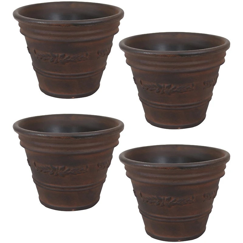 Laurel 13" Outdoor Double-Walled Polyresin Planter with Uv-Resistant Rust Finish - Set of 4