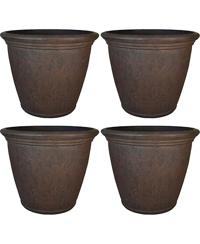 Anjelica 15.25" Double-Walled Polyresin Outdoor Planter Pot - Uv-Resistant Rust Finish - Set of 4