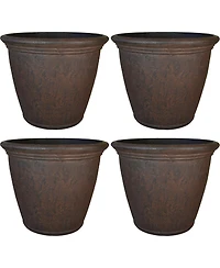 Anjelica 15.25" Double-Walled Polyresin Outdoor Planter Pot - Uv-Resistant Rust Finish - Set of 4
