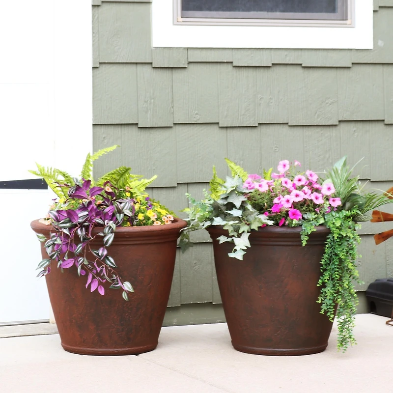 Indoor/Outdoor Patio, Garden, or Porch Weather-Resistant Double-Walled Anjelica Flower Pot Planter