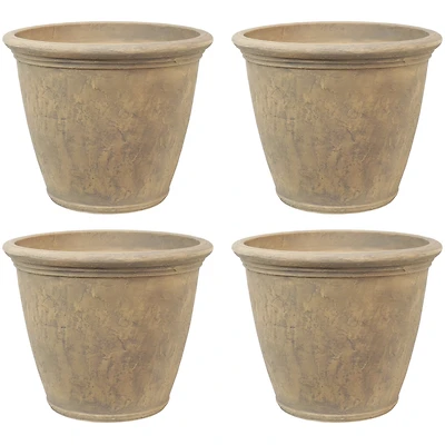 Anjelica 24" Double-Walled Polyresin Outdoor Planter with Uv-Resistant Beige Finish - Set of 4