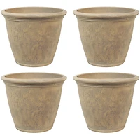 Anjelica 24" Double-Walled Polyresin Outdoor Planter with Uv-Resistant Beige Finish - Set of 4