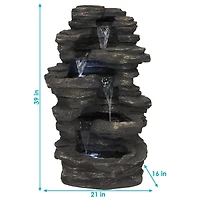 Sunnydaze Decor Rock Falls 39-Inch Polystone Outdoor Water Fountain with Led Lights
