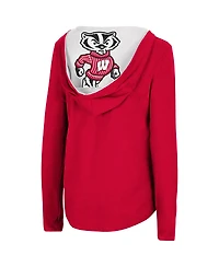 Women's Colosseum Red Wisconsin Badgers Catalina Hoodie Long Sleeve T-Shirt