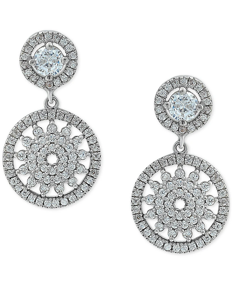 Giani Bernini Cubic Zirconia Flower Circle Drop Earrings in Sterling Silver, Created for Macy's
