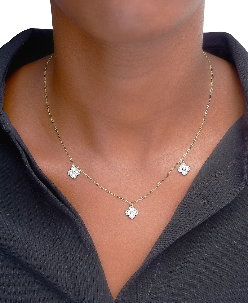 Wrapped Diamond & Enamel Quatrefoil Dangle 18" Collar Necklace (1/4 ct. t.w.) in 10k Gold, Created for Macy's