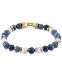 Legacy for Men by Simone I. Smith Lapis Lazuli & White Agate Bead Stretch Bracelet in Gold-Tone Ion-Plated Stainless Steel