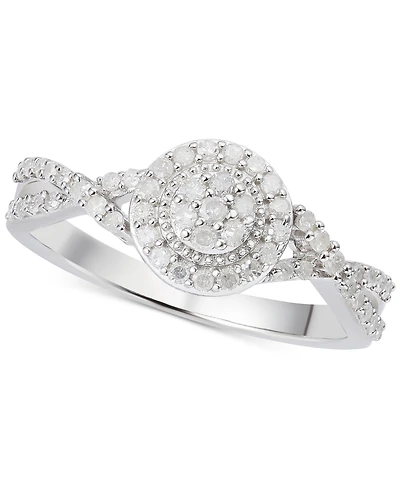 Diamond Halo Cluster Twist Ring (1/3 ct. t.w.) Sterling Silver