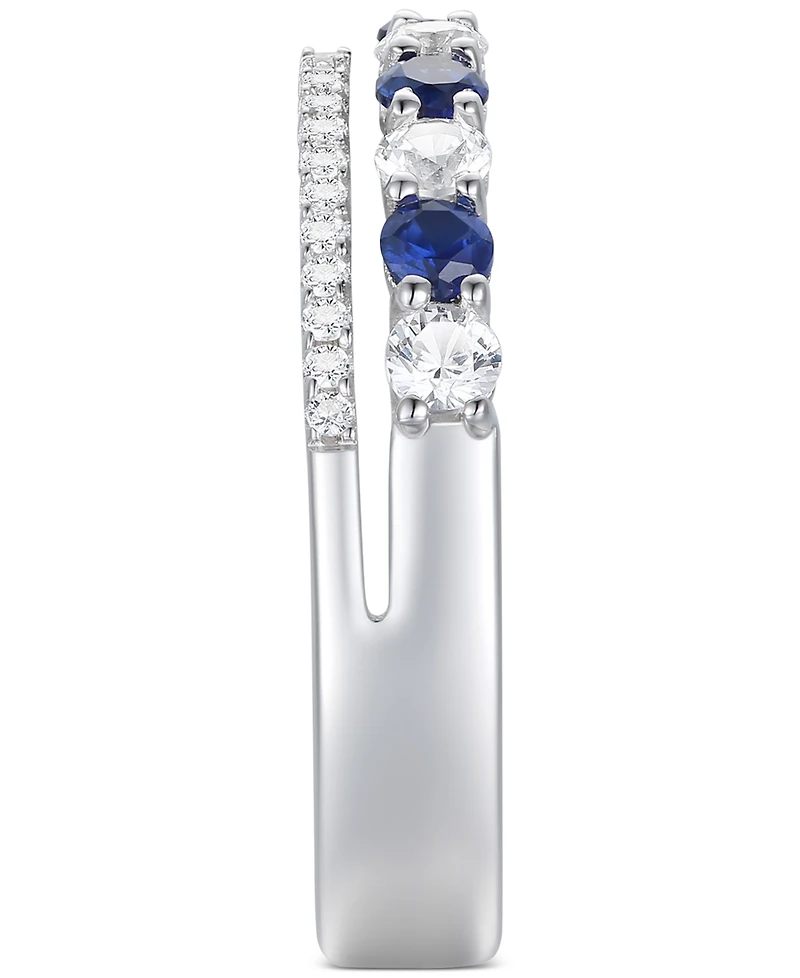 Lab-Grown Emerald (1/3 ct. t.w.) & Lab-Grown White Sapphire (5/8 ct. t.w.) Stack Band in Sterling Silver (Also in Lab-Grown Ruby & Lab-Grown Sapphire)