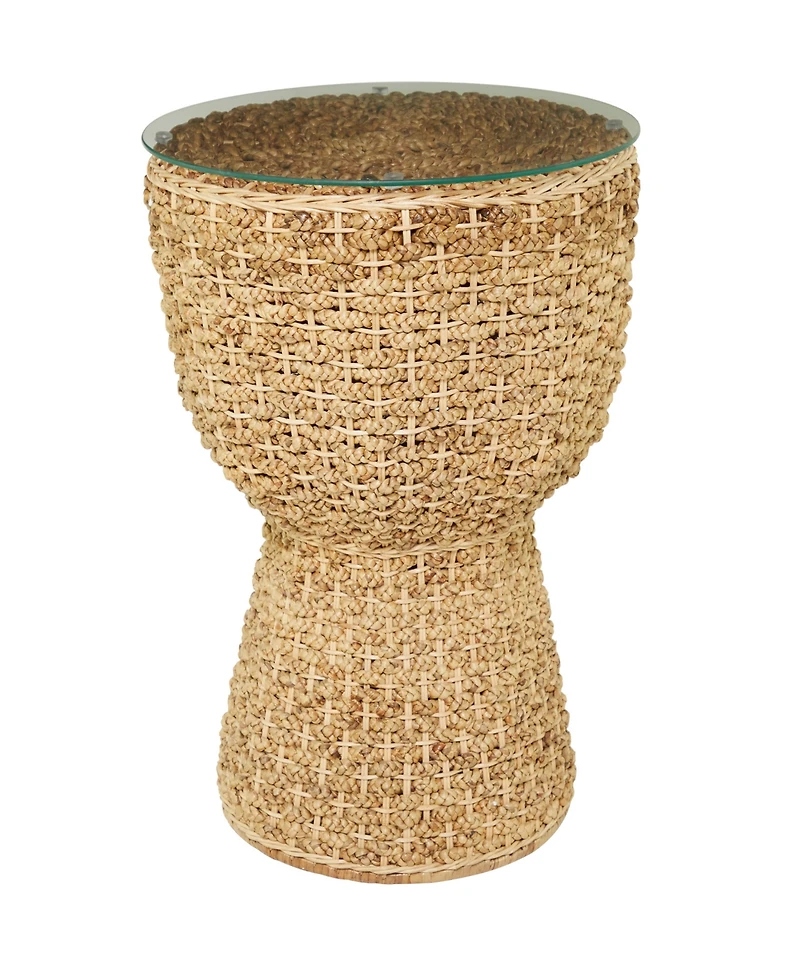 Rosemary Lane Handmade Woven Accent Table with Glass Top, 20" x 20" x 24"