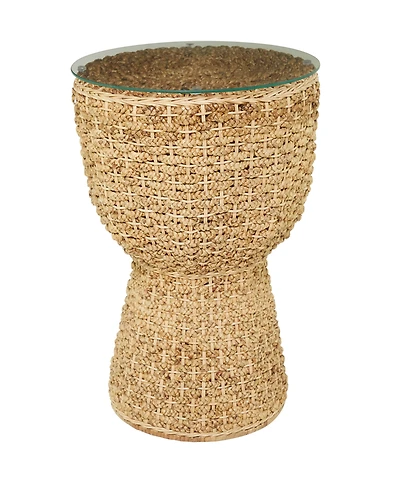 Rosemary Lane Handmade Woven Accent Table with Glass Top, 20" x 20" x 24"