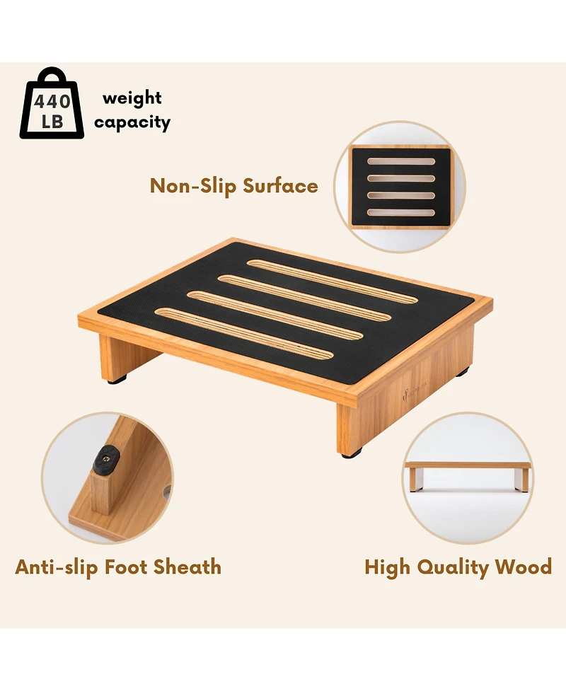 StrongTek Wooden Portable One Step Stool With Non-Slip Rubber Stepping Surface, 440 Lbs Capacity