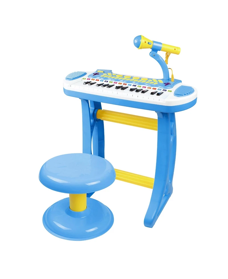 Qaba Kids Toddler Toy Piano Keyboard w/ Sitting Stool & Working Microphone,