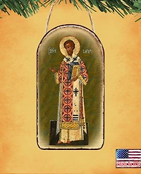 G.DeBrekht Saint Chrysostom Wooden Greek Christian Orthodox Icon Ornament