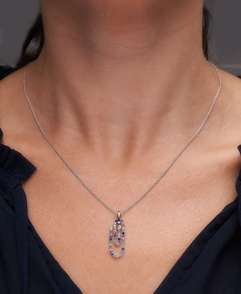 Macy's Citrine, grown Pink Sapphire, Amethyst, grown Blue Sapphire, Peridot and grown White Sapphire Clip Pendant Necklace in Sterling Silver