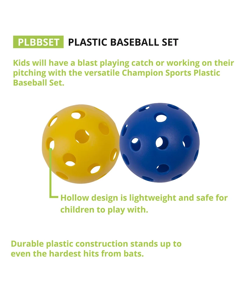 Champion Sports Plastic Baseballs, Set of 18