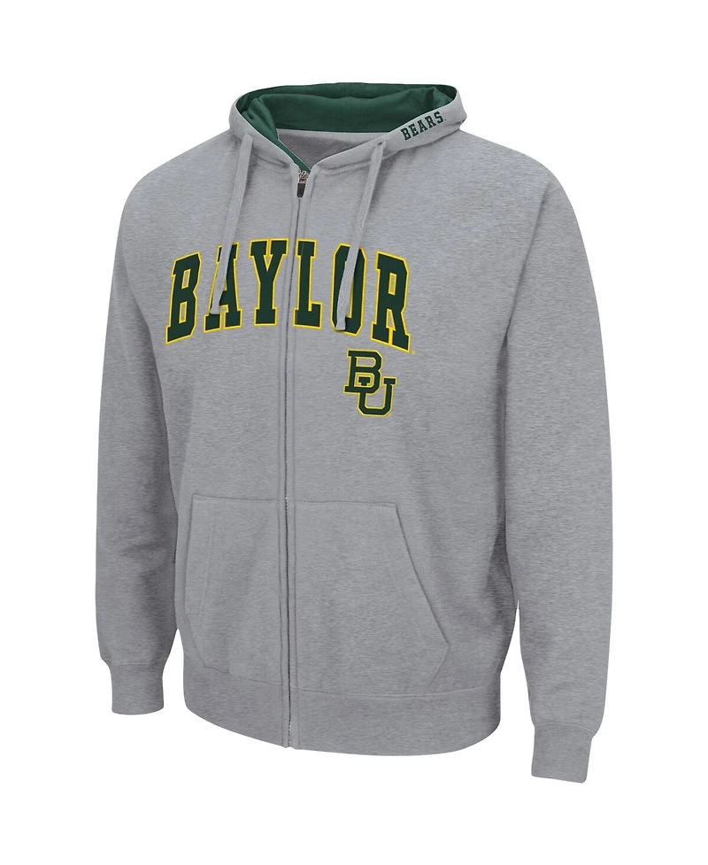 Men's Colosseum Heathered Gray Baylor Bears Arch and Logo 3.0 Full-Zip Hoodie
