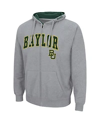 Men's Colosseum Heathered Gray Baylor Bears Arch and Logo 3.0 Full-Zip Hoodie