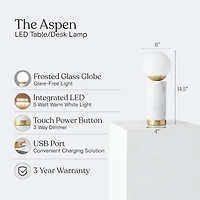 Aspen 14.5" Dimmable Led Marble Table Lamp with Usb Port