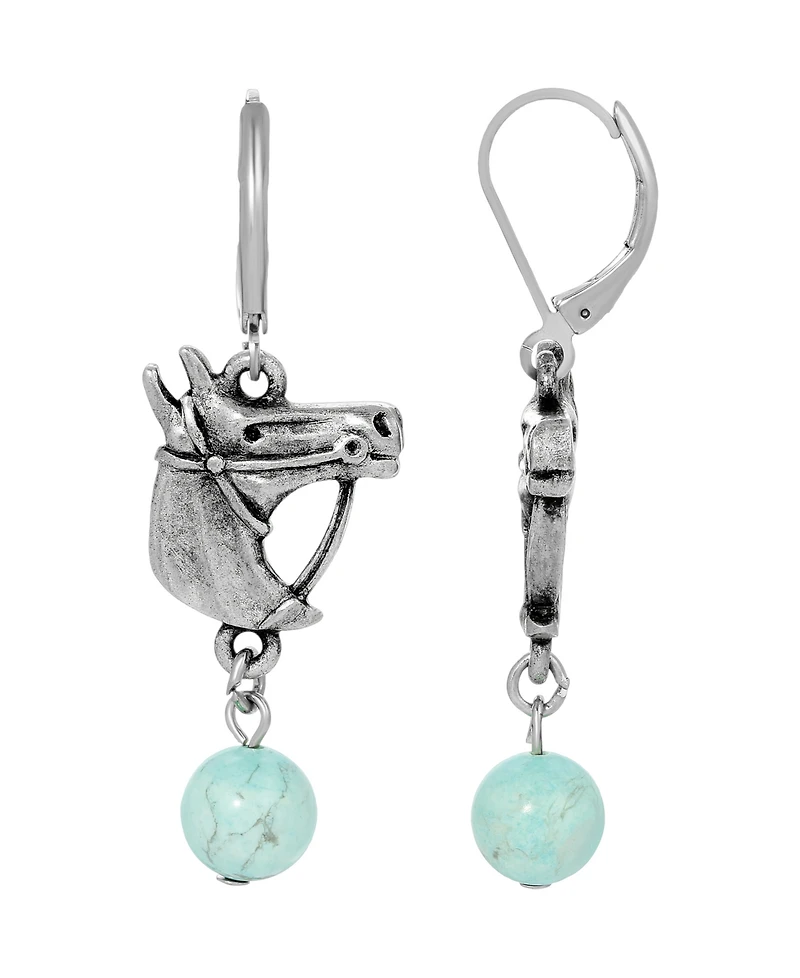 2028 Silver-Tone Horse Head Turq Bead Earring