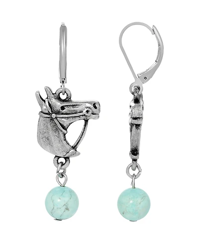 2028 Silver-Tone Horse Head Turq Bead Earring