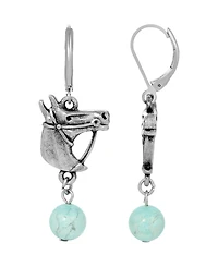 2028 Silver-Tone Horse Head Turq Bead Earring